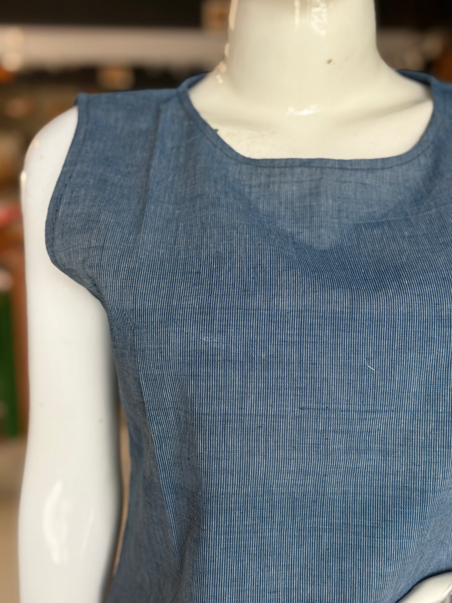 Indigo stripes handwoven natural dyed cotton sleeveless top