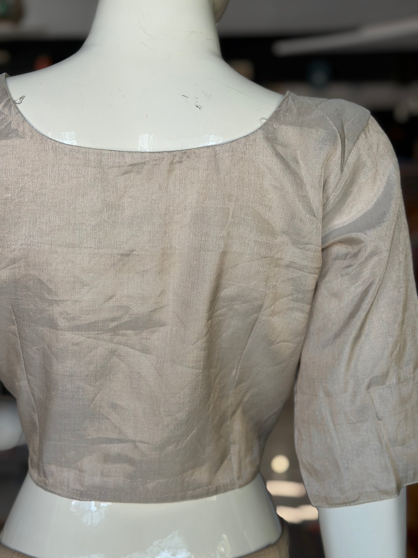 Silver gold tissue silk Chanderi handloom blouse with elbow sleeves
