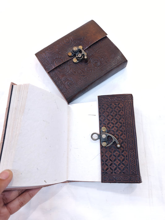 Leather embossed handcrafted notebook with thick handmade papers