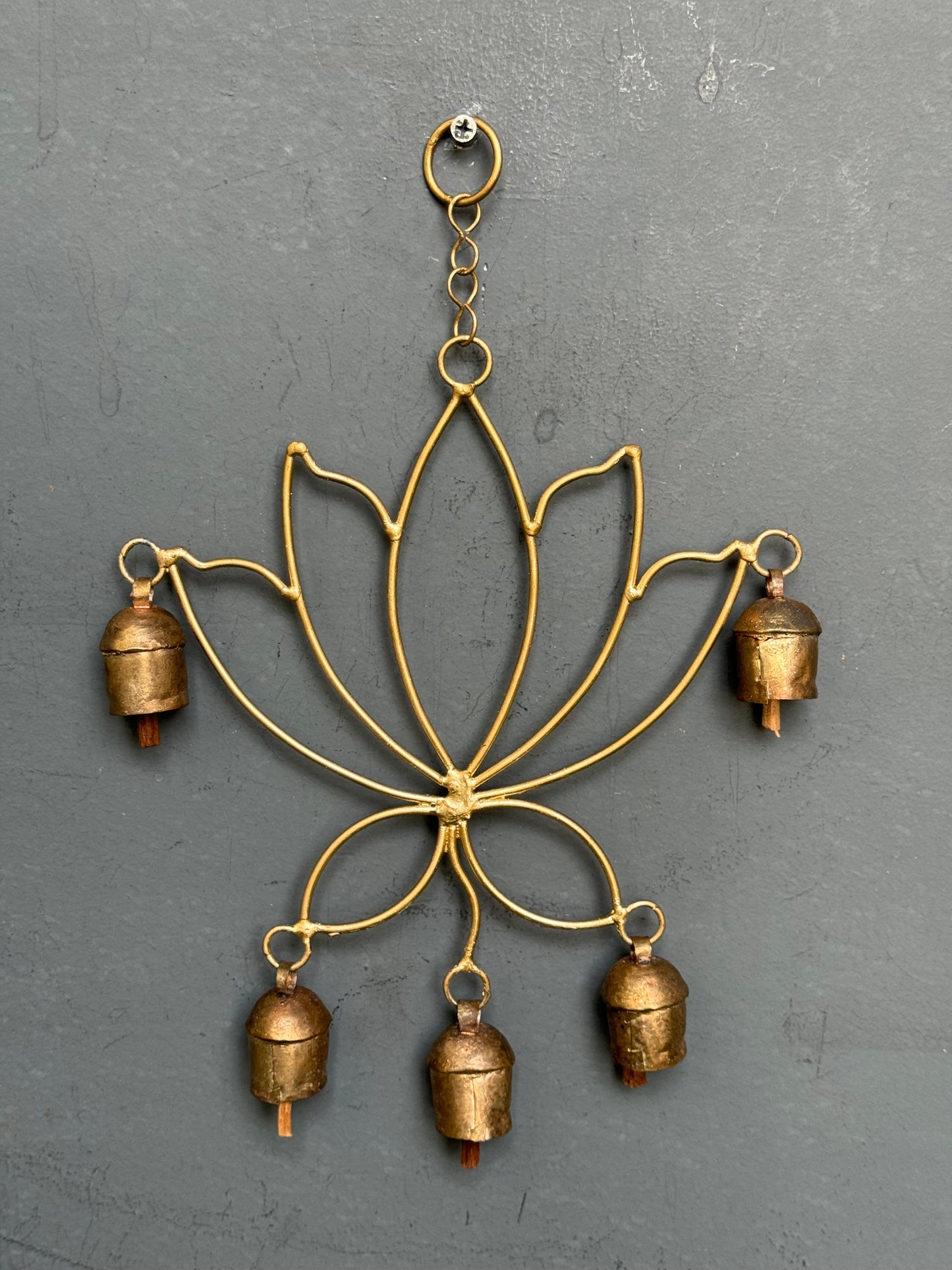 Lotus handcrafted copper bell hanging with 5 bells