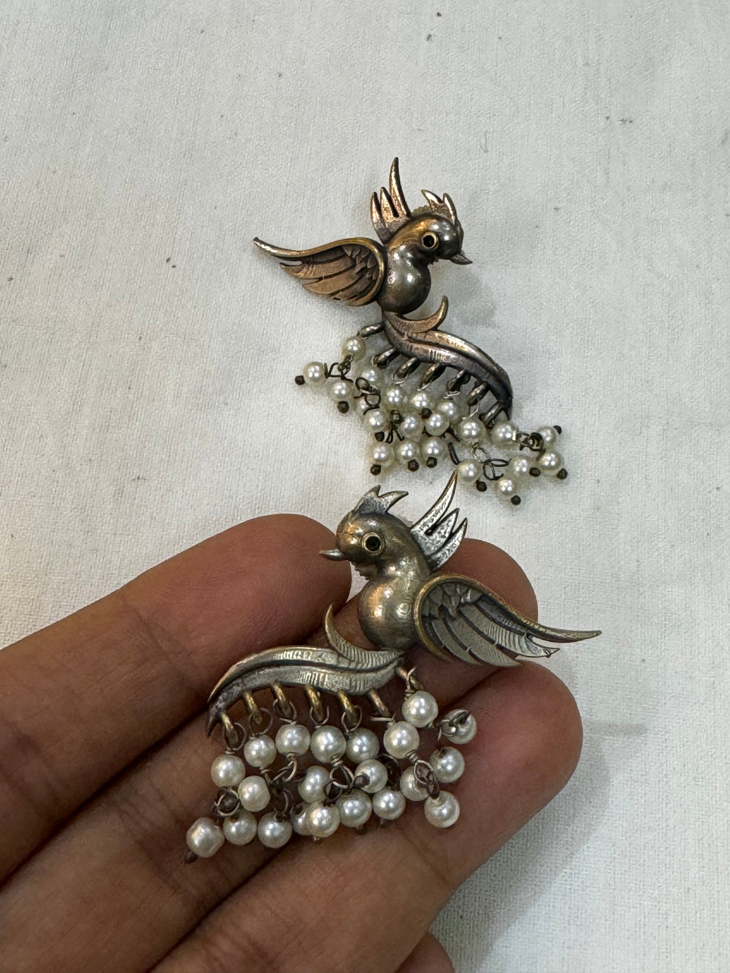 Bird studs with pearl drops - ear rings