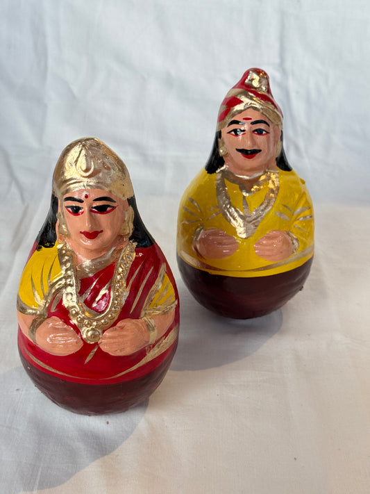 Thanjavur roly poly handcrafted papier mache n clay bounce back dolls pair