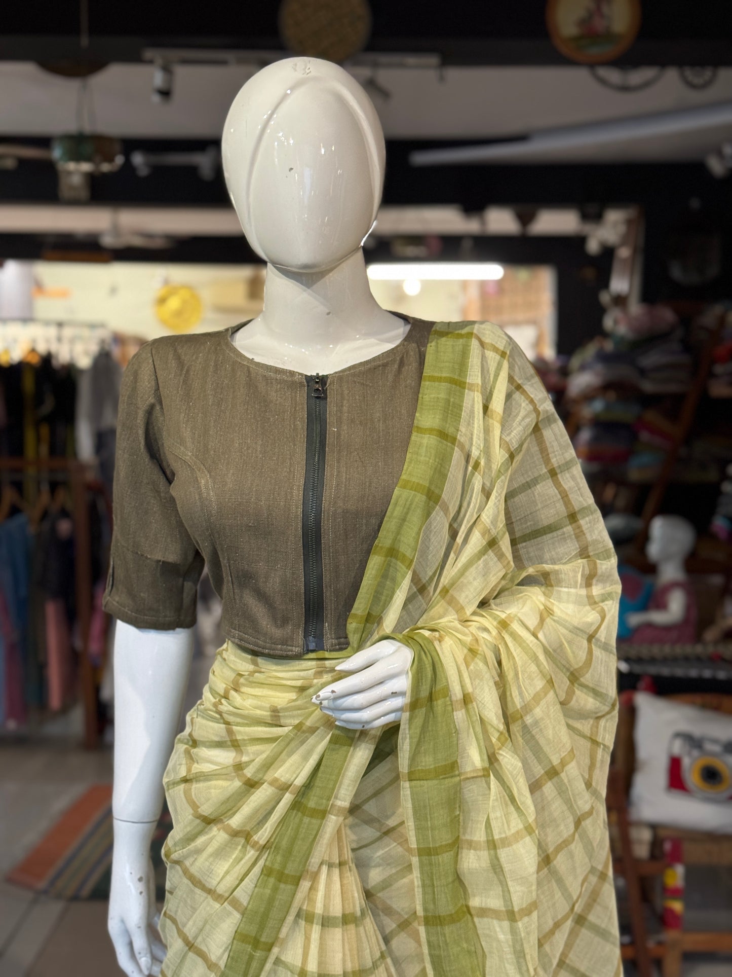 Checkered light weight soft handloom Bobbili cotton saree - multiple colors available
