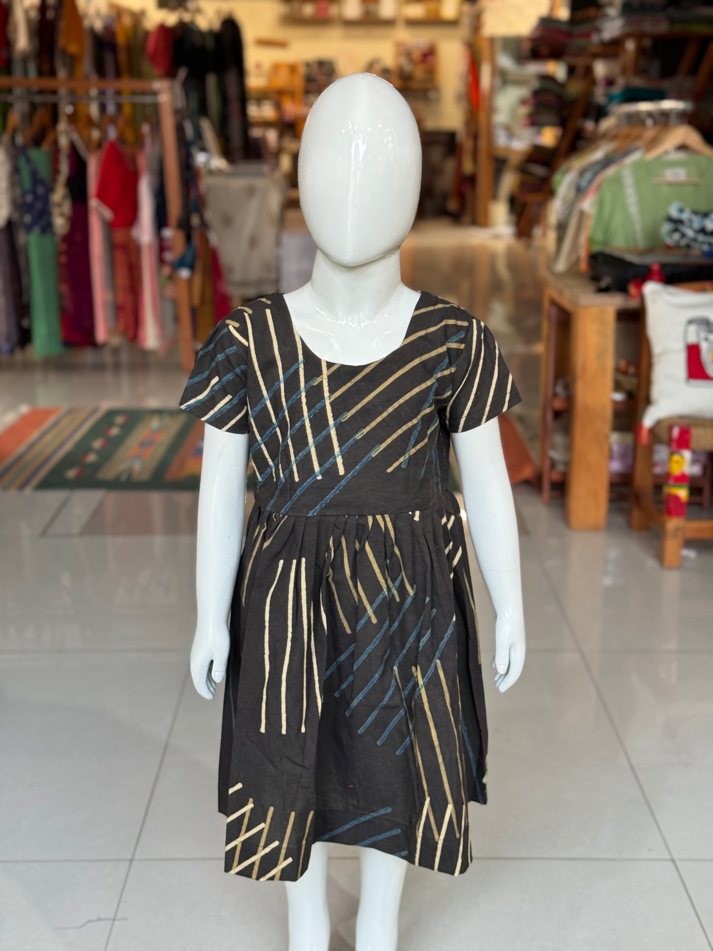 Ajrakh hand block printed cotton frock for girls
