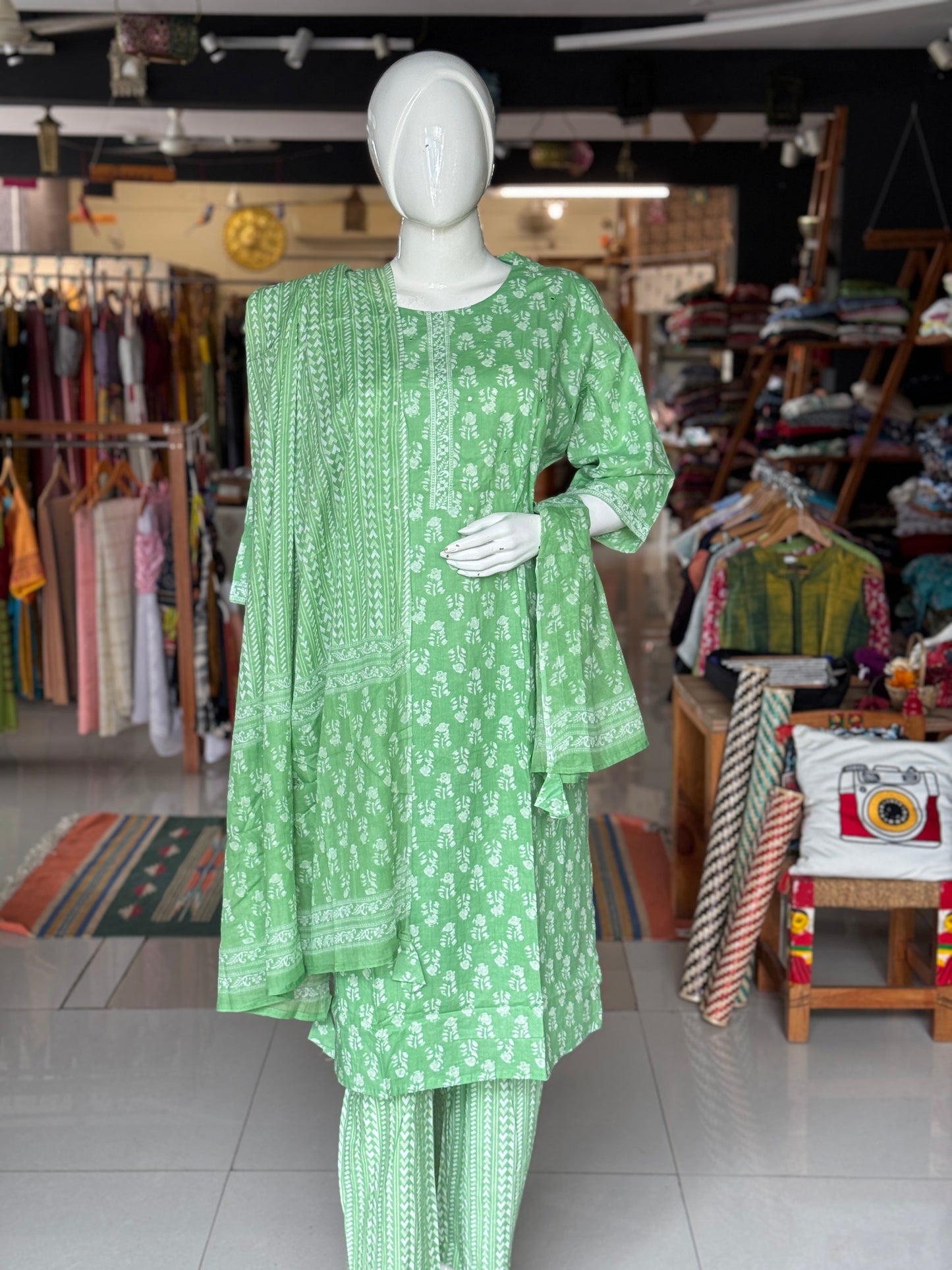 Plus size (4xl and above) cotton embroidered straight kurti, pants and dupatta - 3 piece suit set - multiple colors available