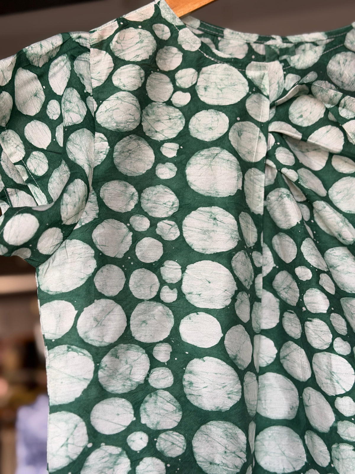 Green polka hand batik printed top