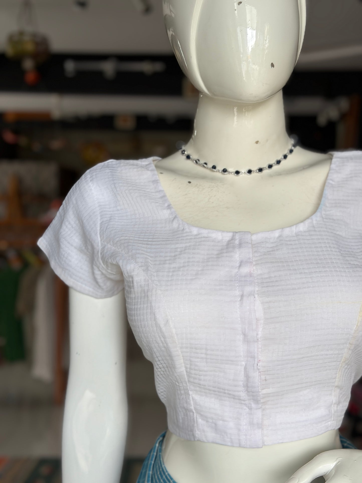 White Mangalagiri cotton short sleeved blouse - front open