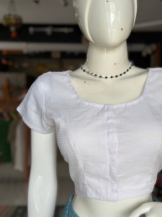 White Mangalagiri cotton short sleeved blouse - front open
