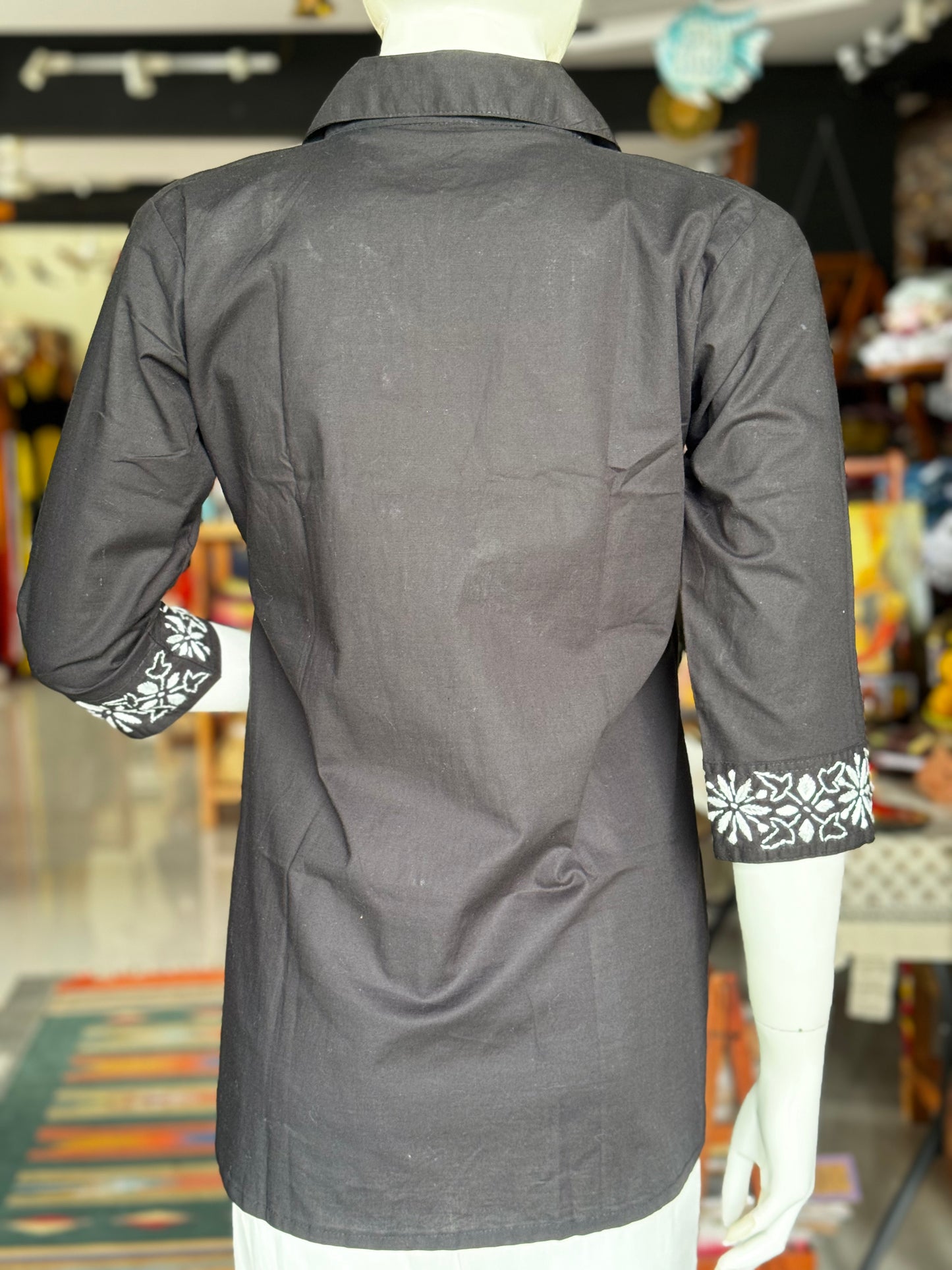 Black cotton Chikankari hand embroidered smart tunic