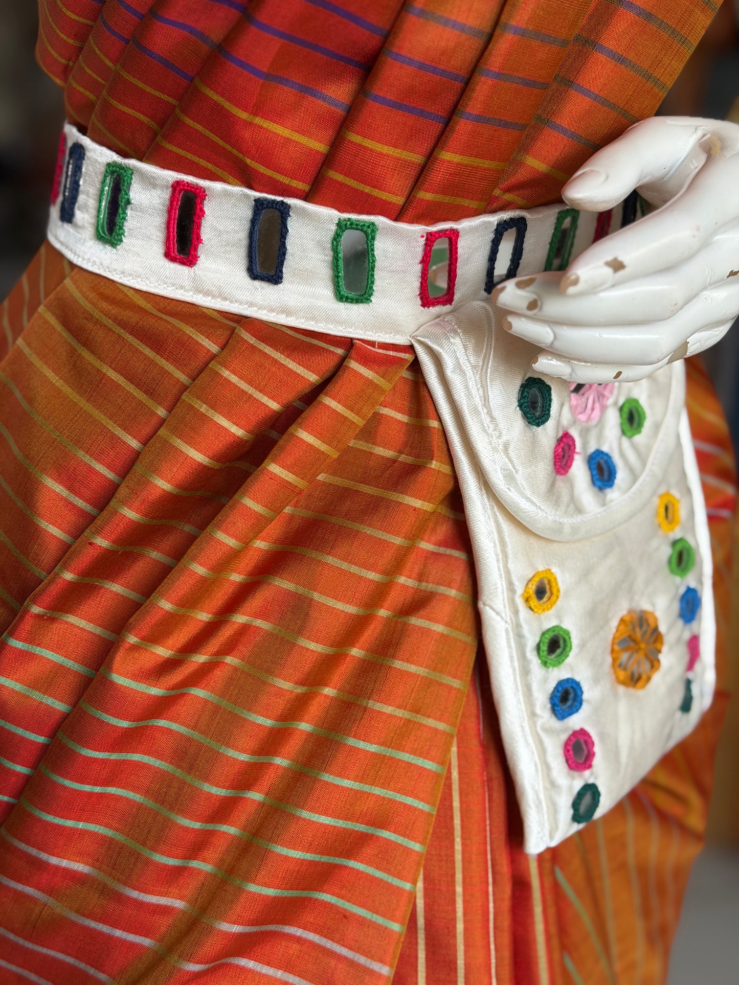 Mashru belt with attached phone pouch - hand embroidered mirror work