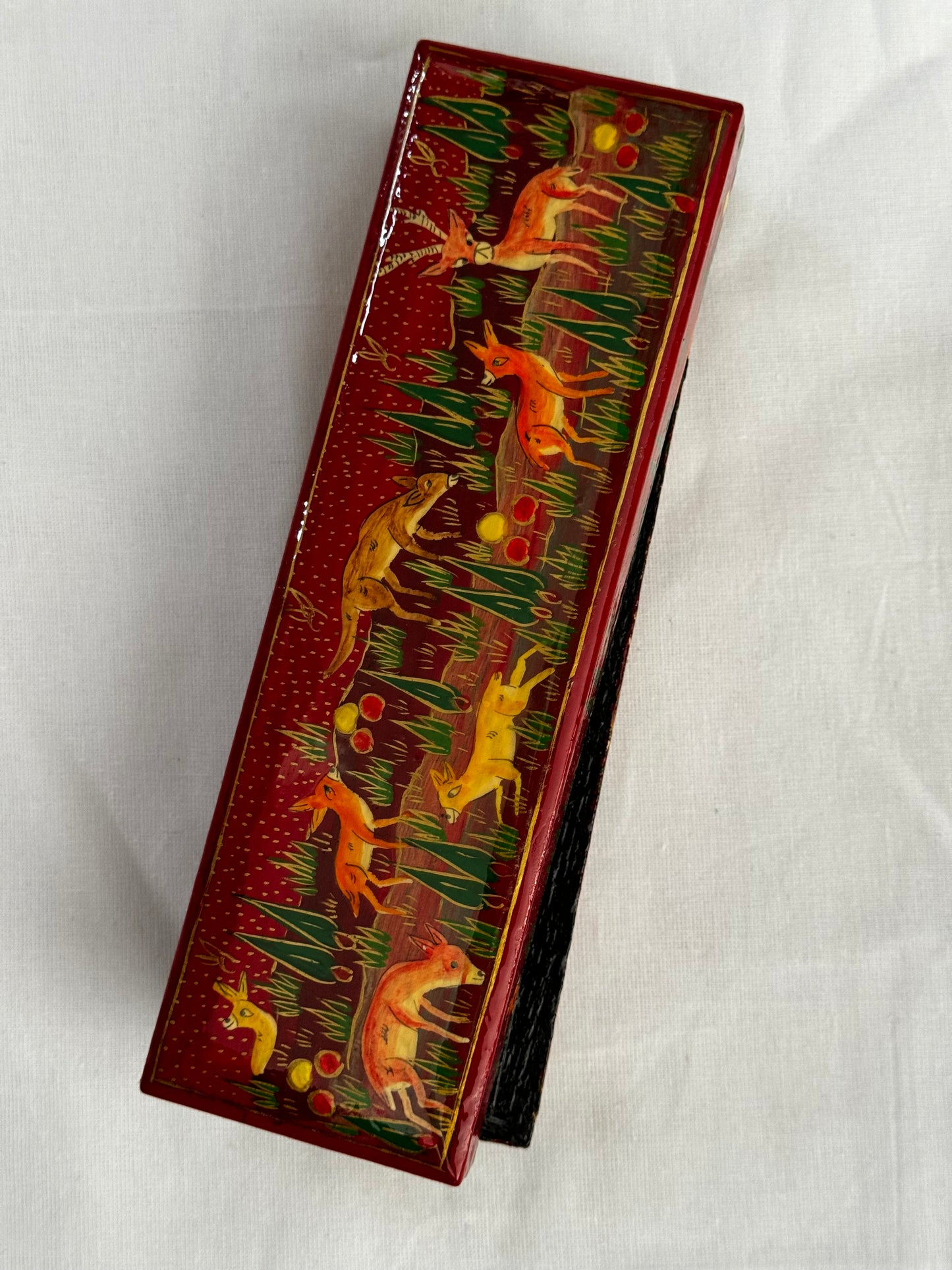 Kashmiri hand painted Papier mache pencil / jewelry box