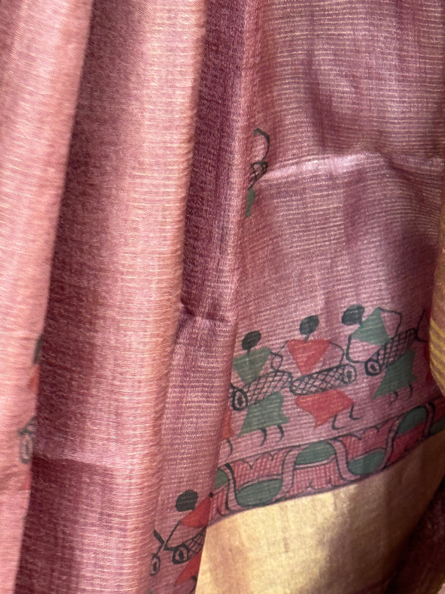 Mauve tone tussar silk hand woven, Warli hand painted saree