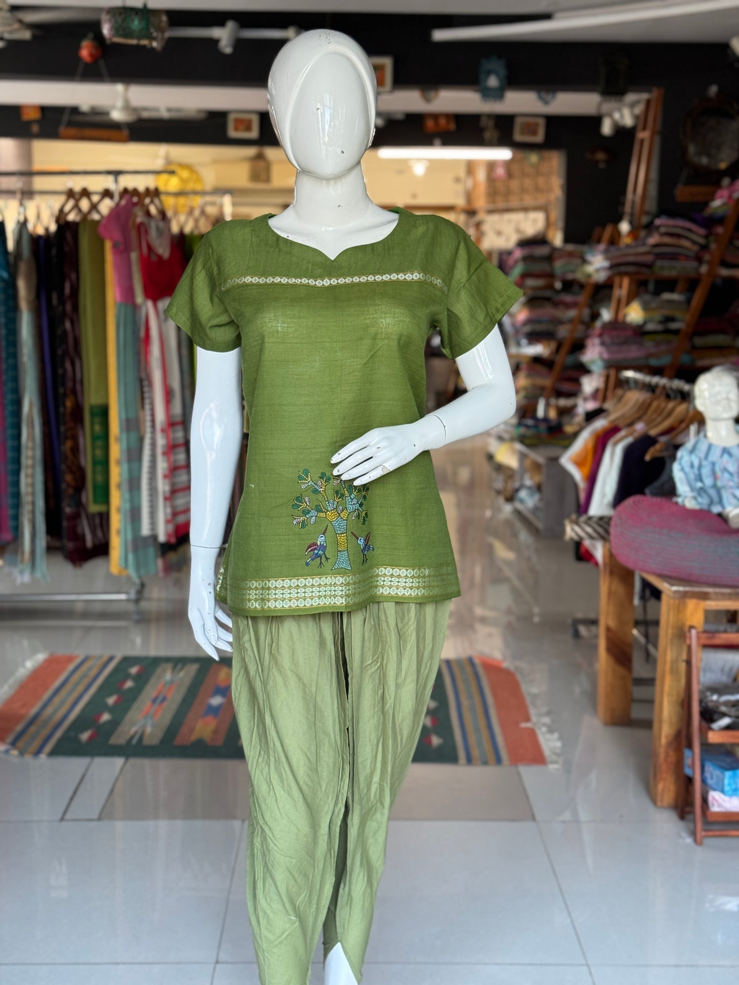Green cotton dhoti pants
