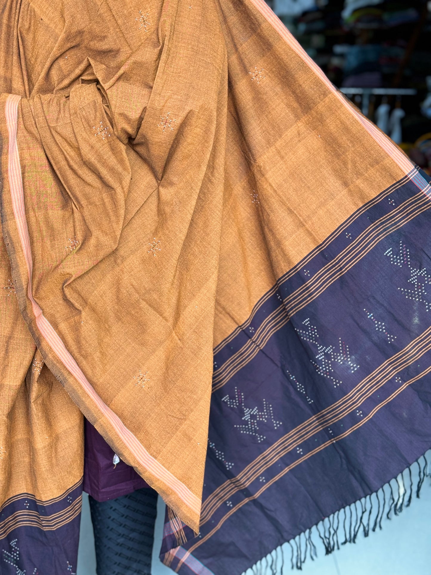 Burnt orange and aubergine cotton Tangaliya handloom dupatta