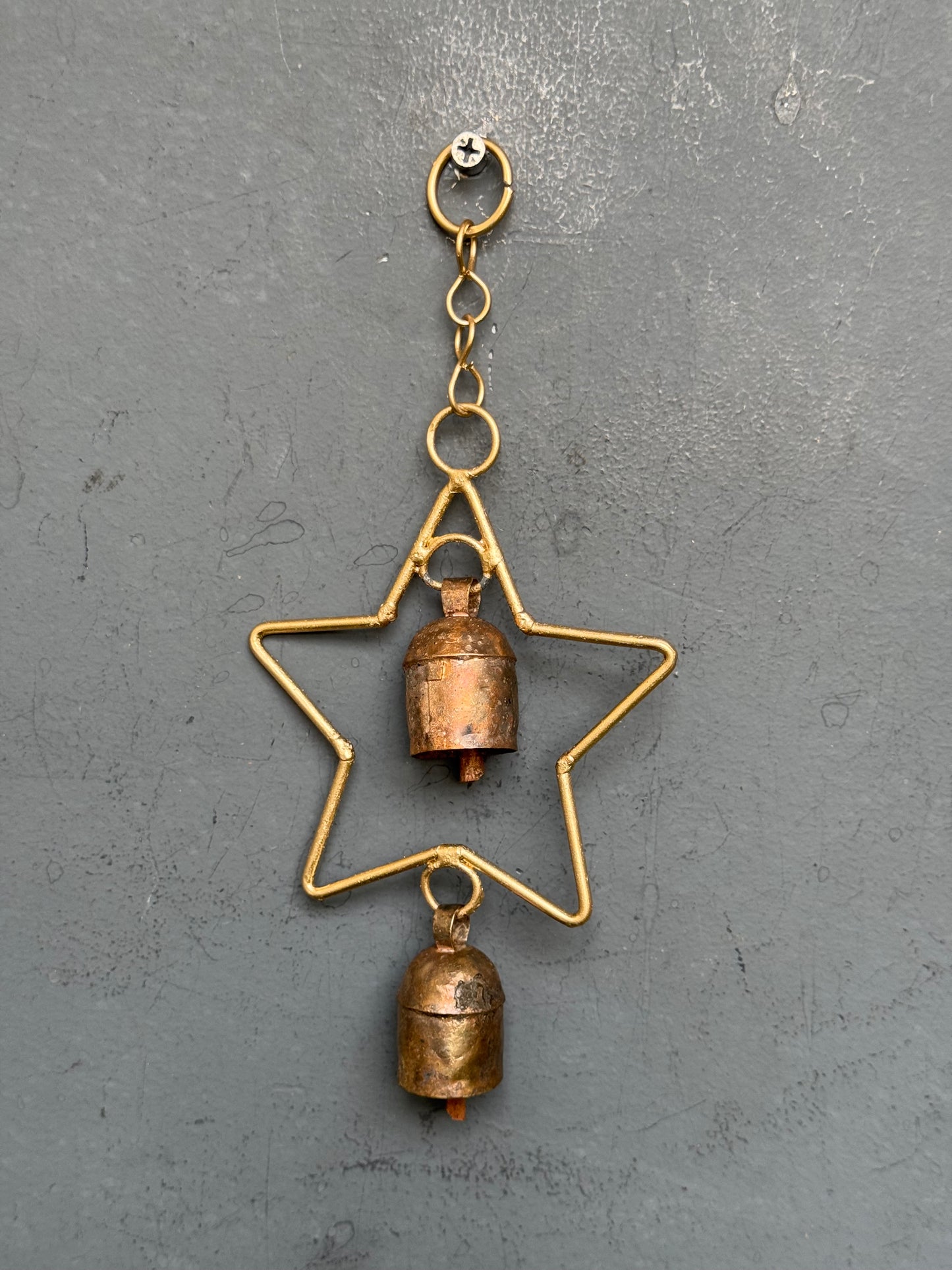 Star - copper handcrafted 2 bells hanging