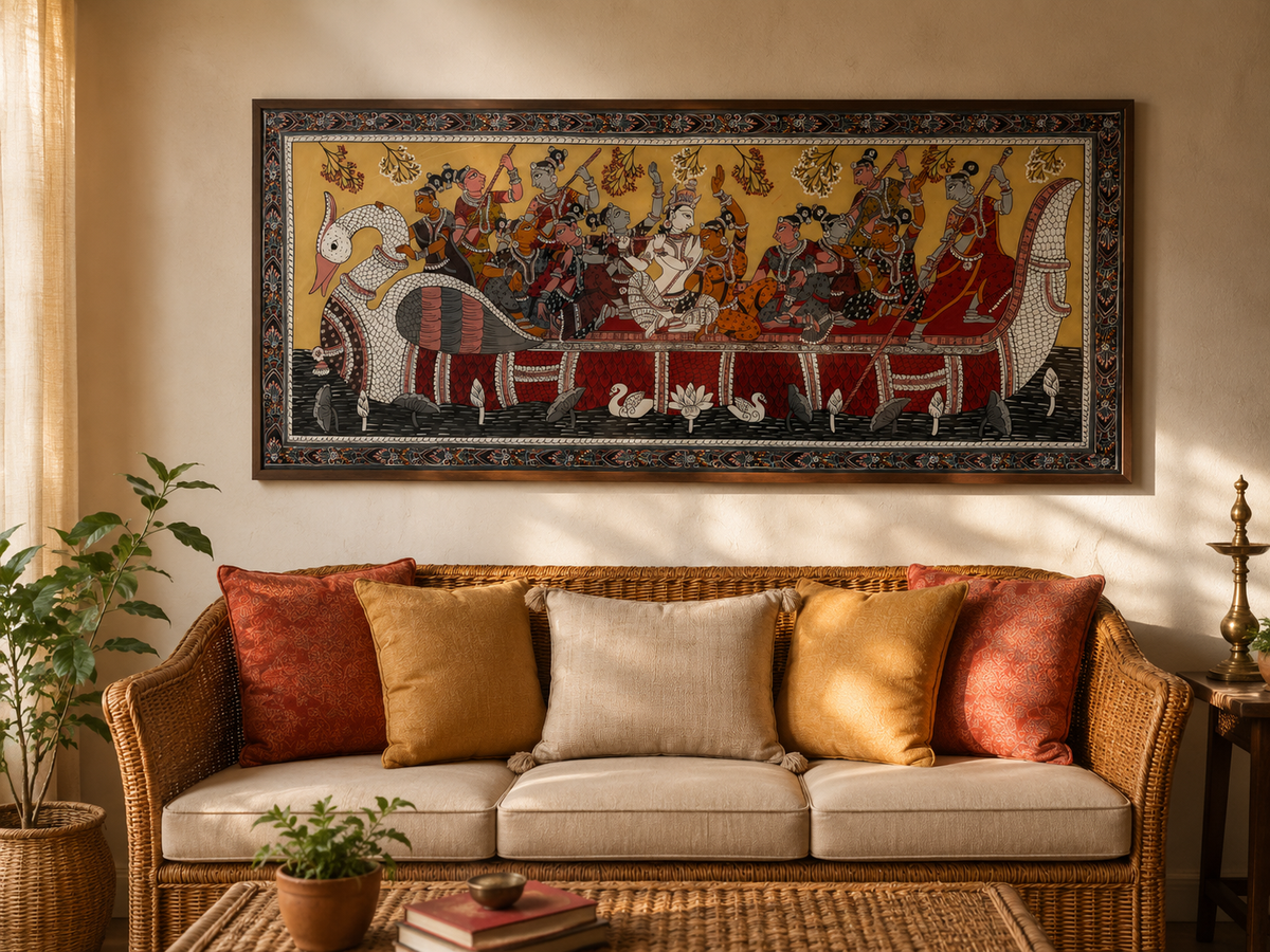Krishna Patachitra painting 45 x 20 inches - without frame - Handpainted