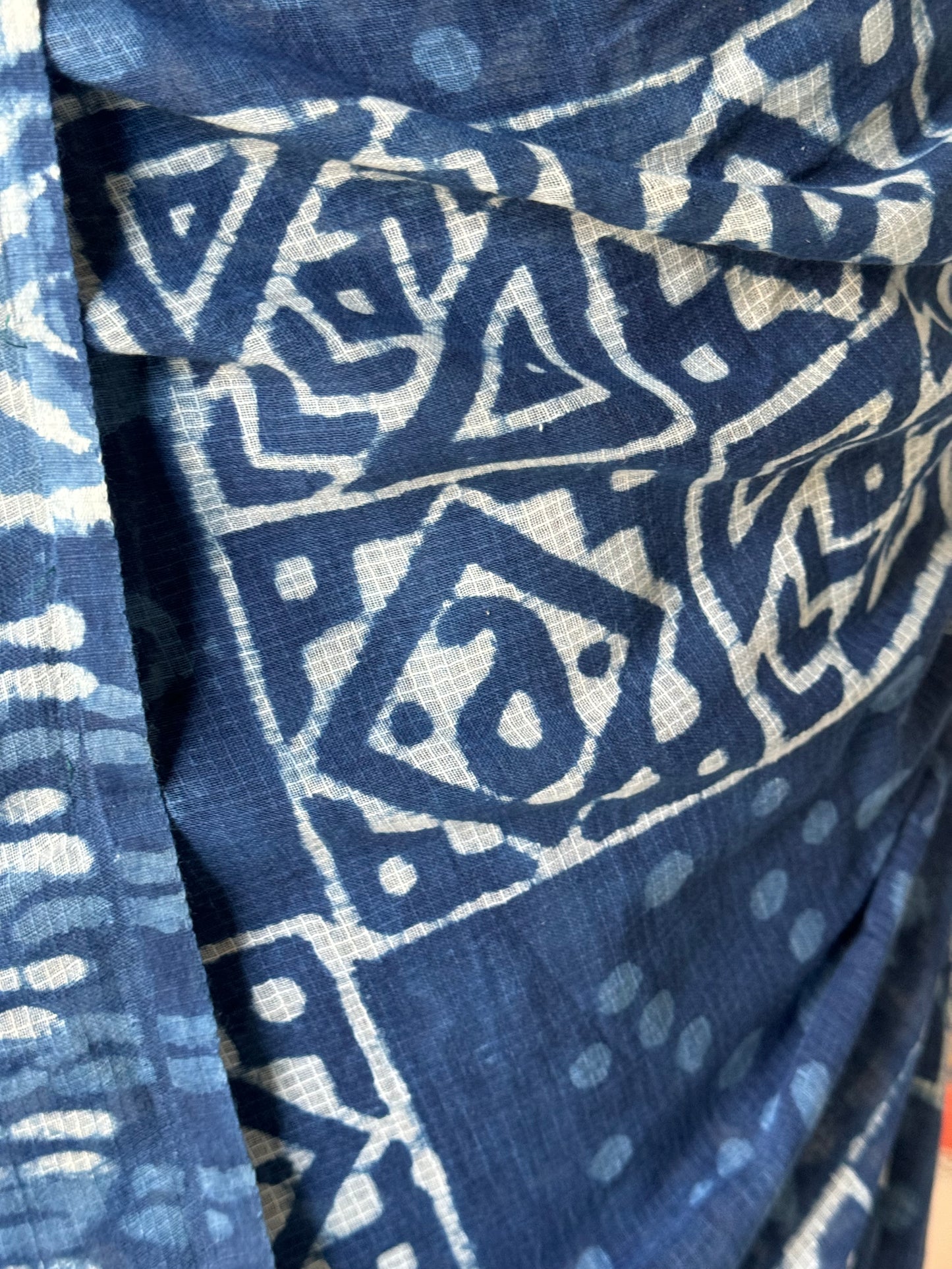 Indigo kota cotton hand block printed saree