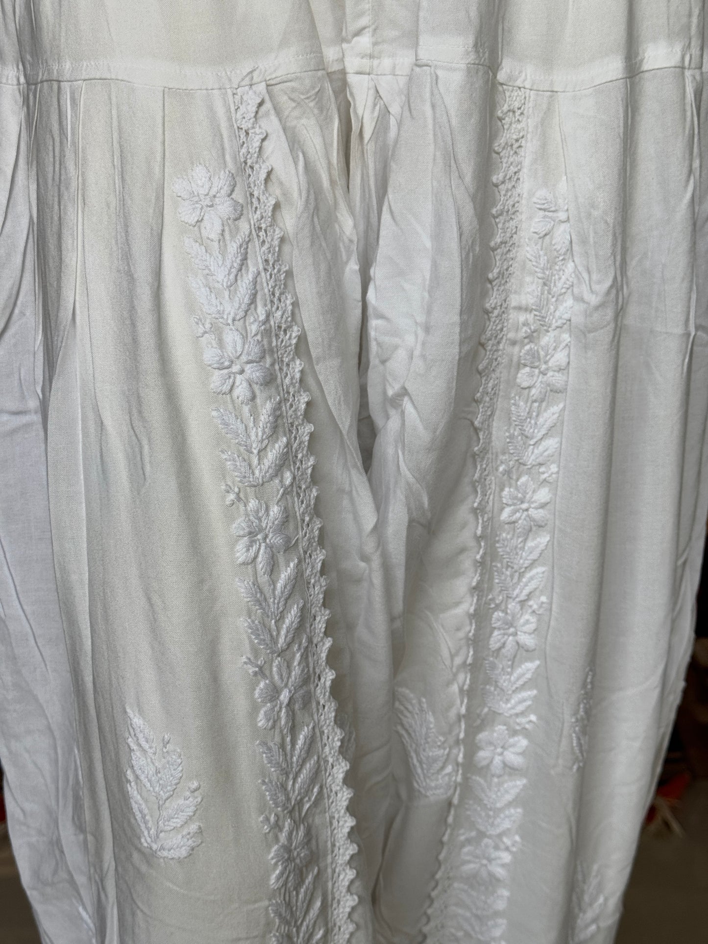 Chikankari dhoti pants in White soft modal - free size pants with hand embroidery