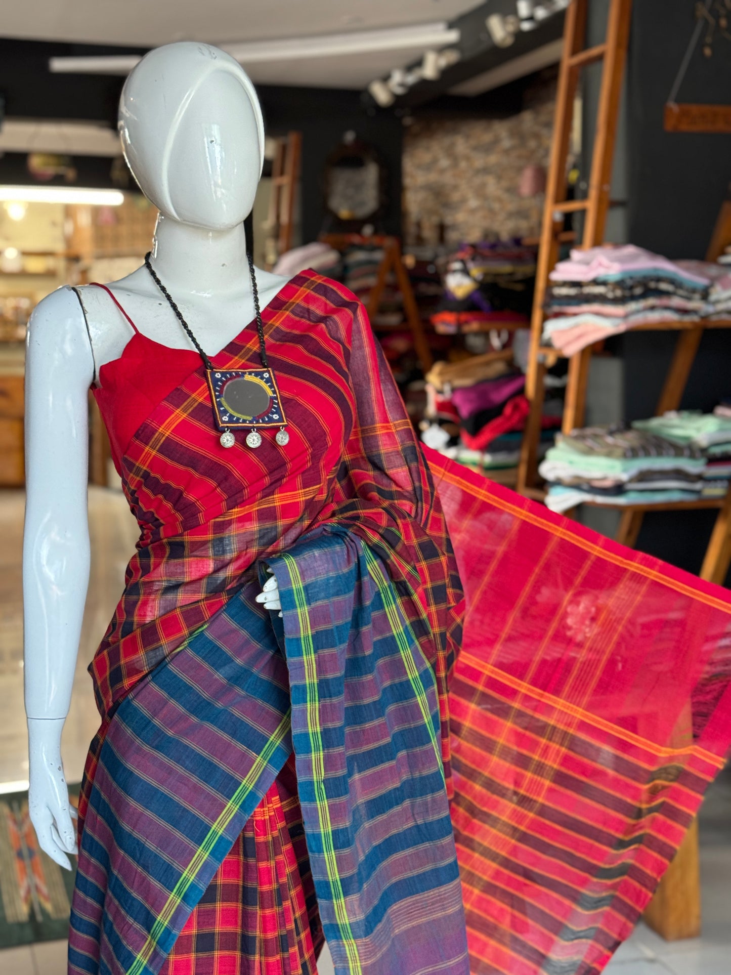 Red checks special Chettinad cotton handloom saree