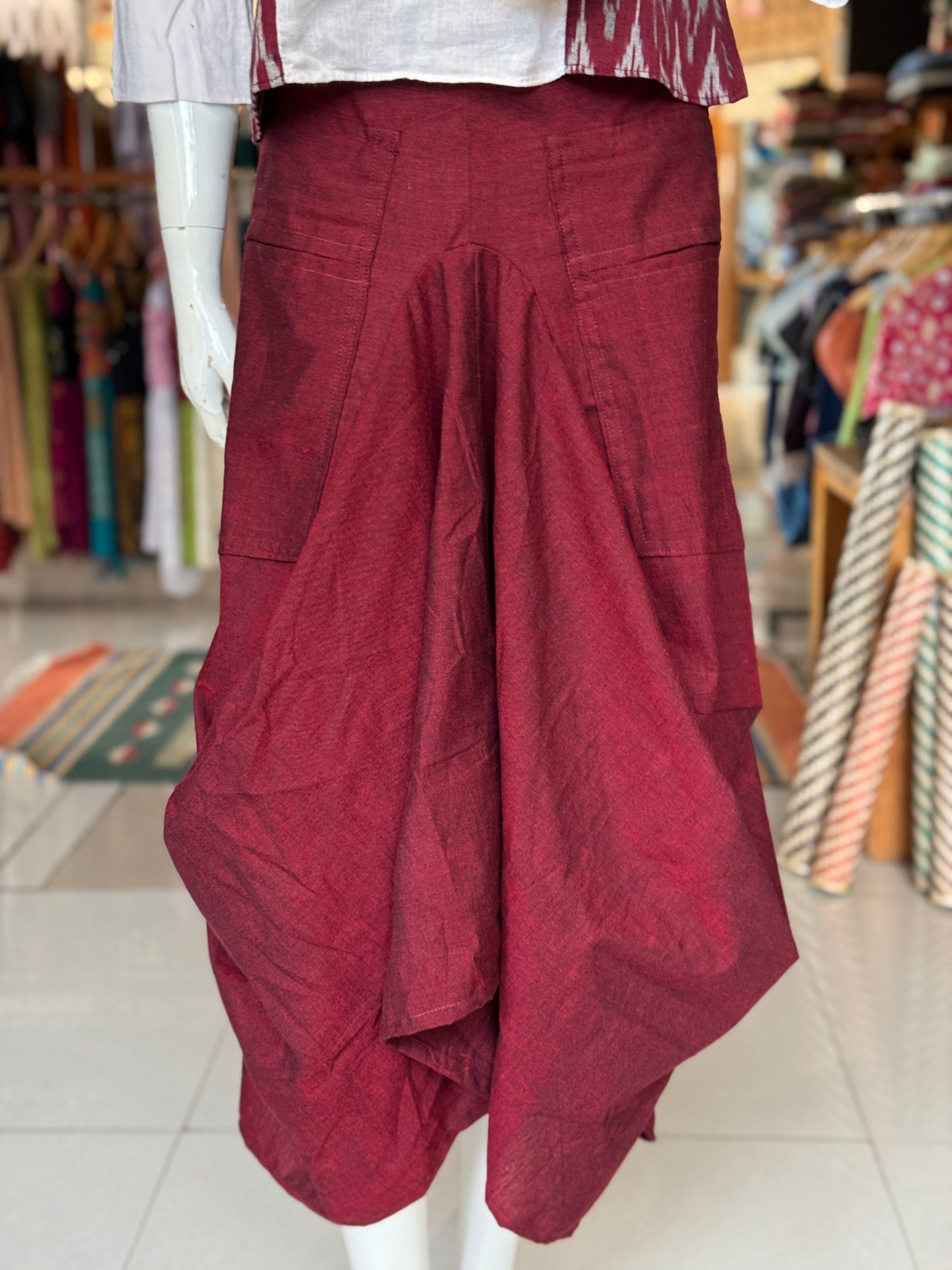 Maroon powerloom cotton designer skirt - with pockets