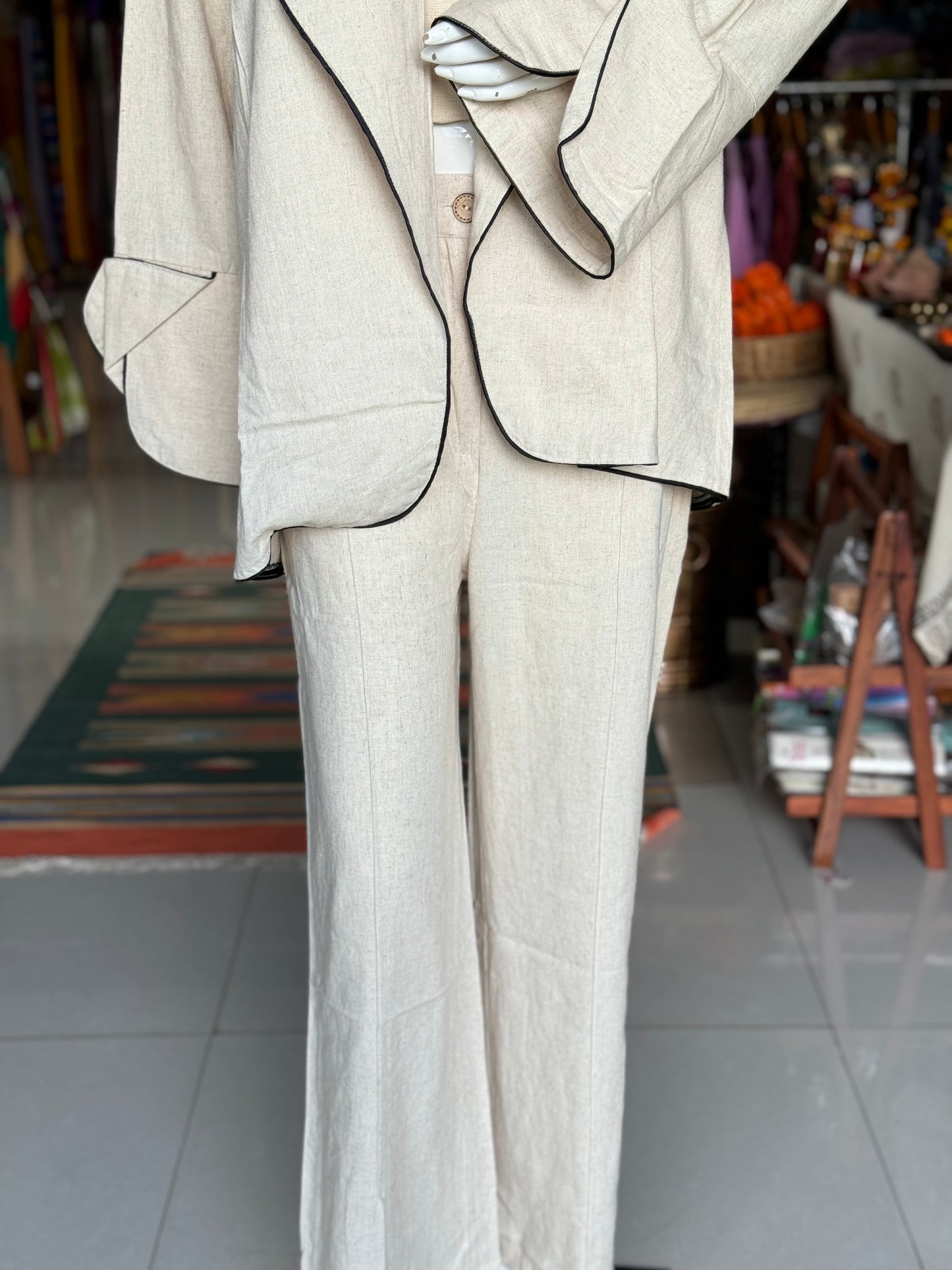 Kora cotton fancy sleeves and collar open cotton top and pants coord set