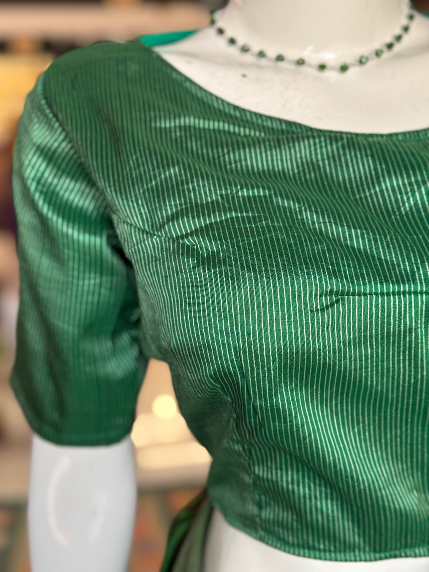 Green and silver stripes pure silk blouse