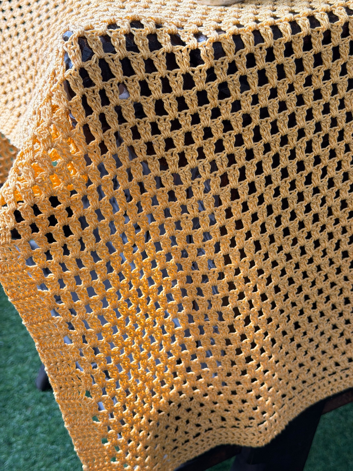 Yellow Crochet rectangular teapoy table cover 30 x 24 inches - hand crocheted with cotton yarn - multiple sizes available