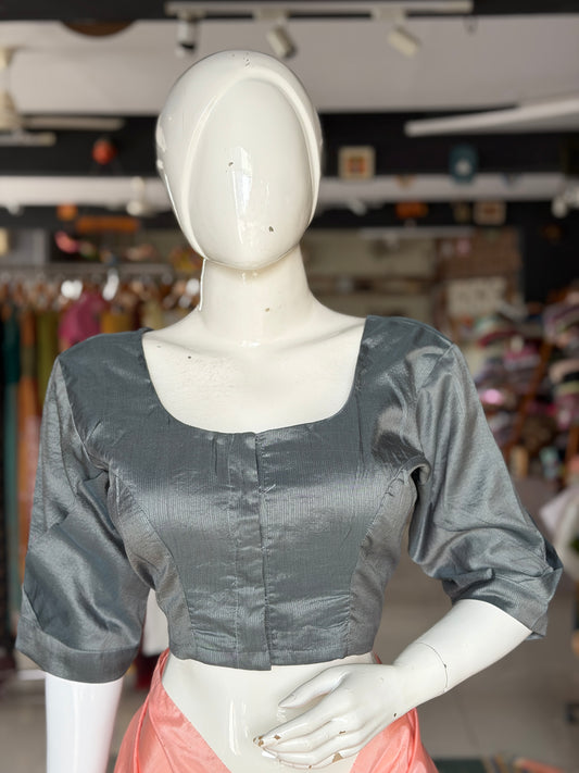 Greyish silver silk x hand spun cotton handloom blouse