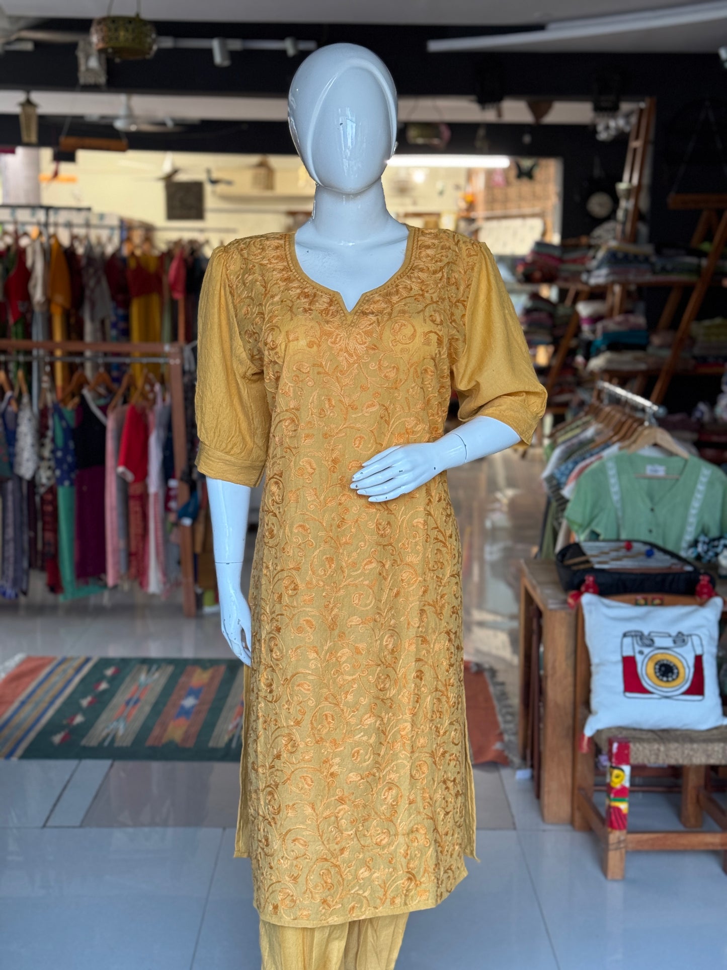 Aari embroidered kurti, pants - 2 piece set