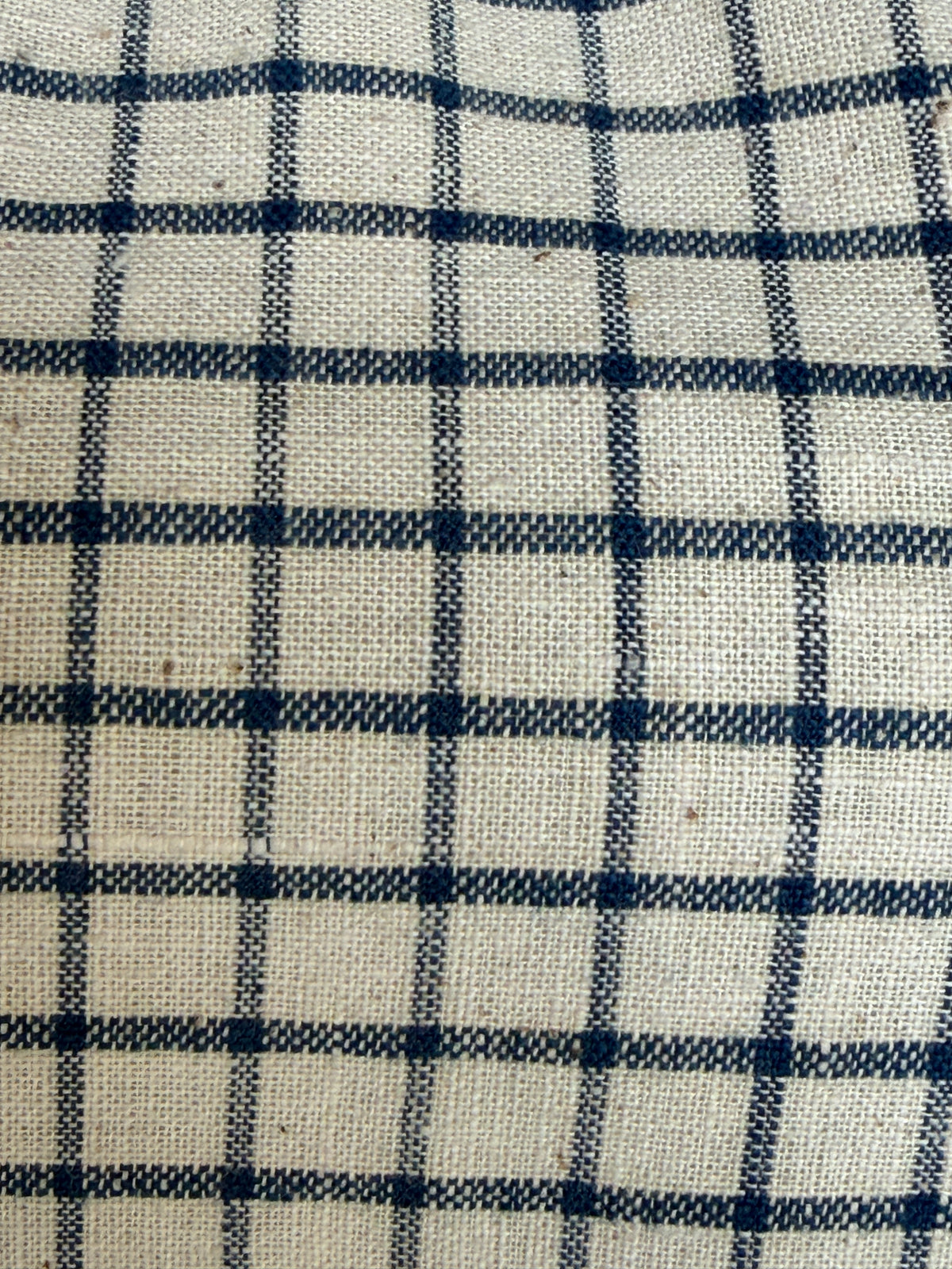 Off white and blue checks hand spun, handwoven, natural yarn dyed cotton dress with front pockets