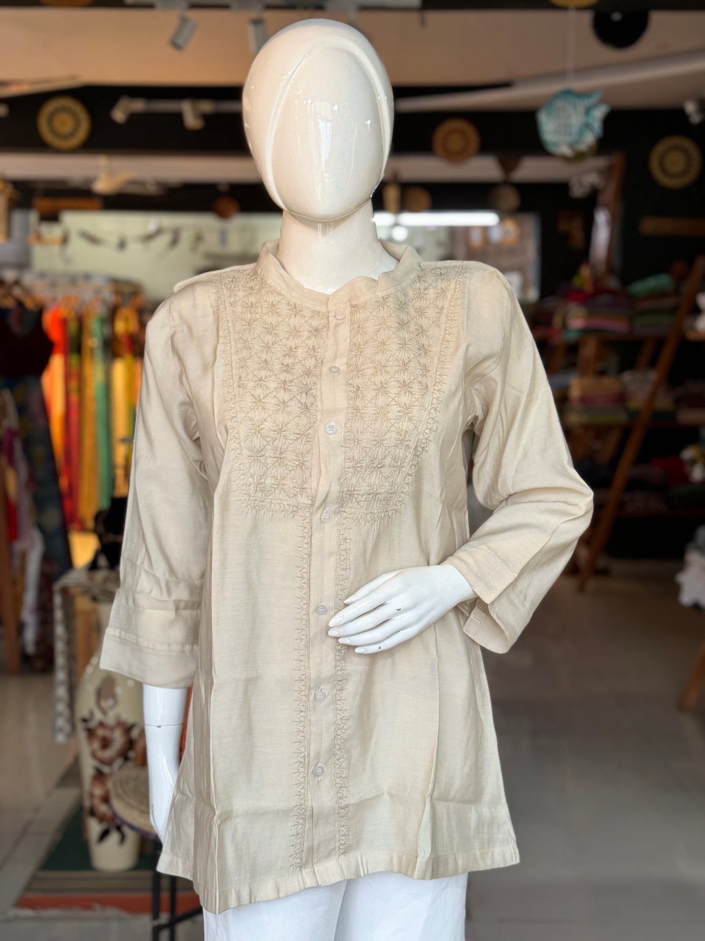 Chikankari hand embroidery tunic on Silk chanderi