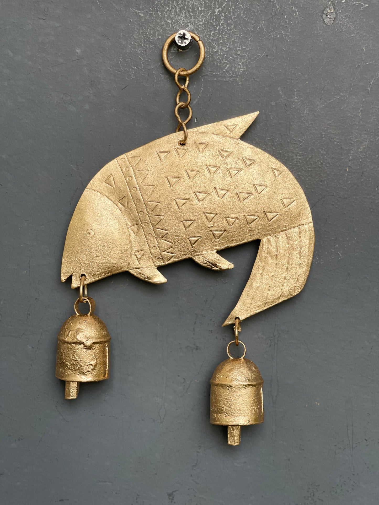 Fish handcrafted copper bell hanging