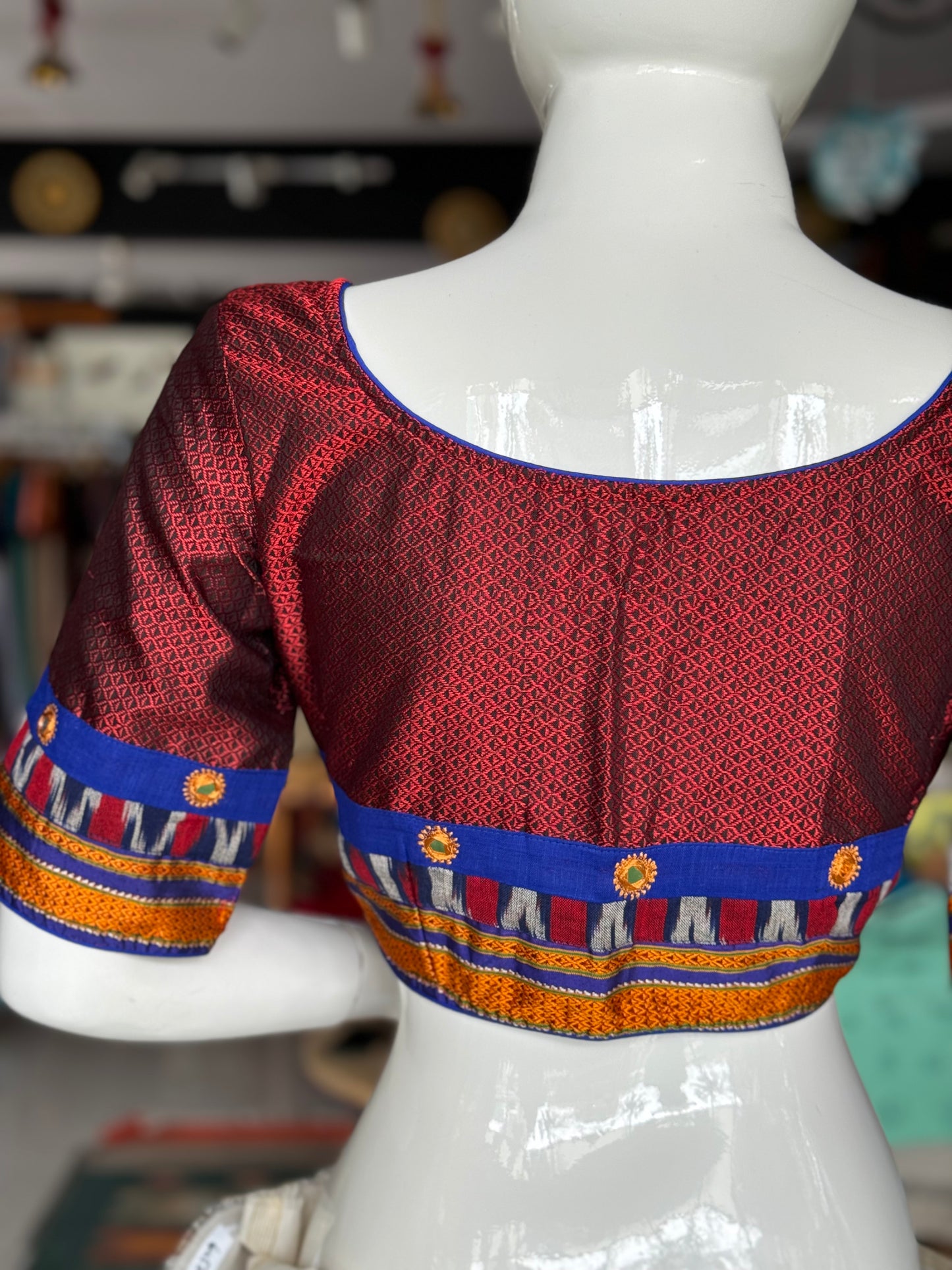 Maroon Khun blouse with mirror work