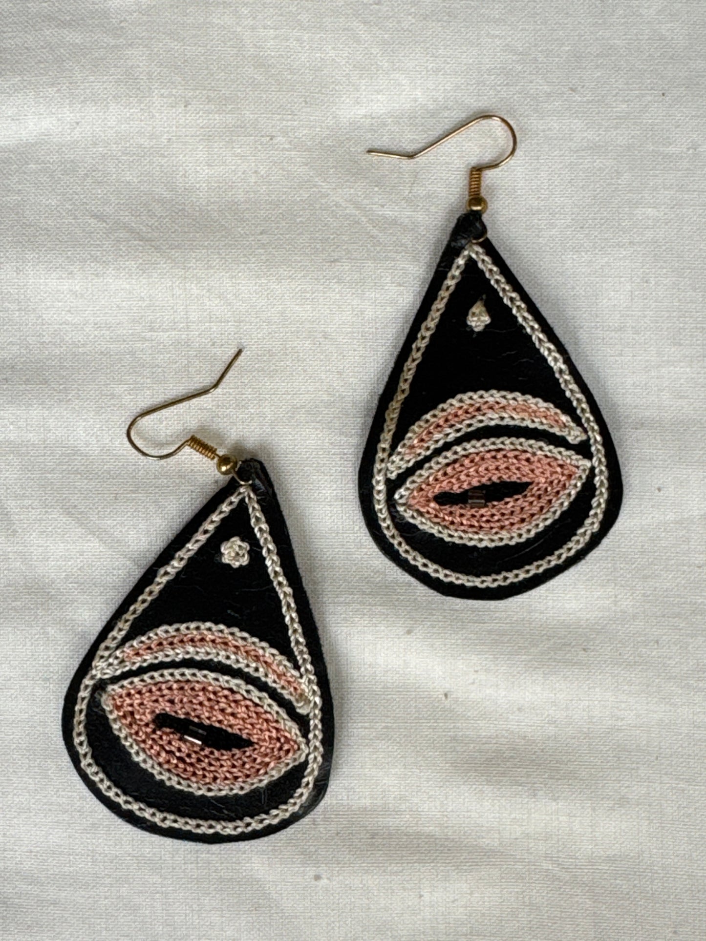 Leather with hand embroidery light weight earrings - shapes, designs and color choice available