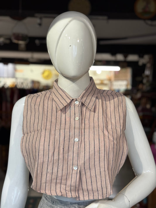 Stripes fake shirt collar / Dickey collar accessory in handloom linen