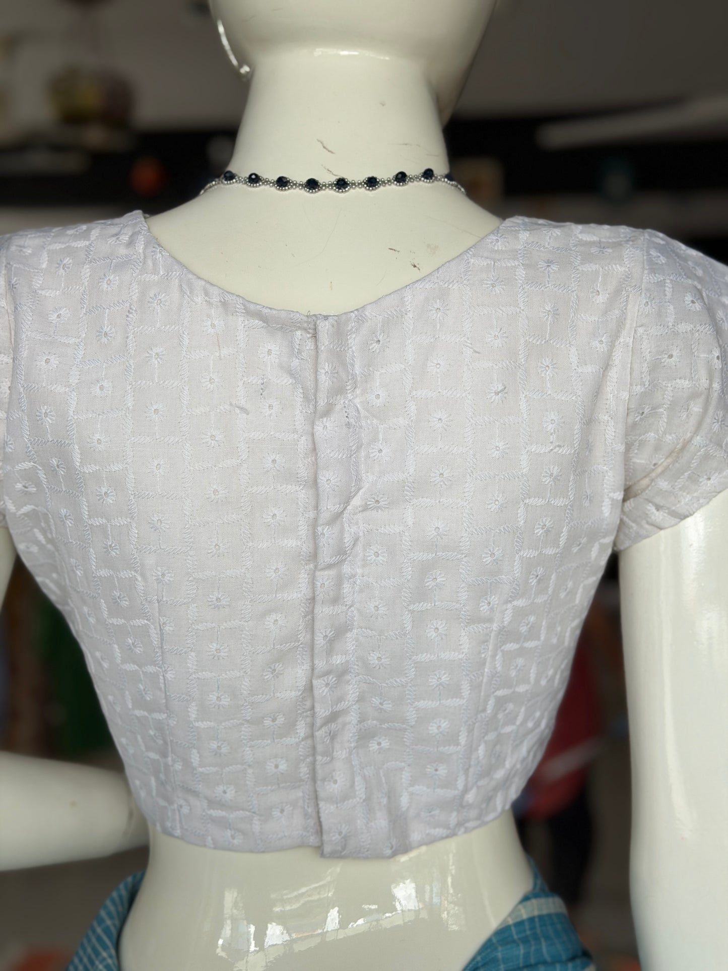 White hakoba short sleeved cotton blouse - front and back open options available