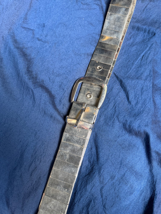 Steel look belt with buckle