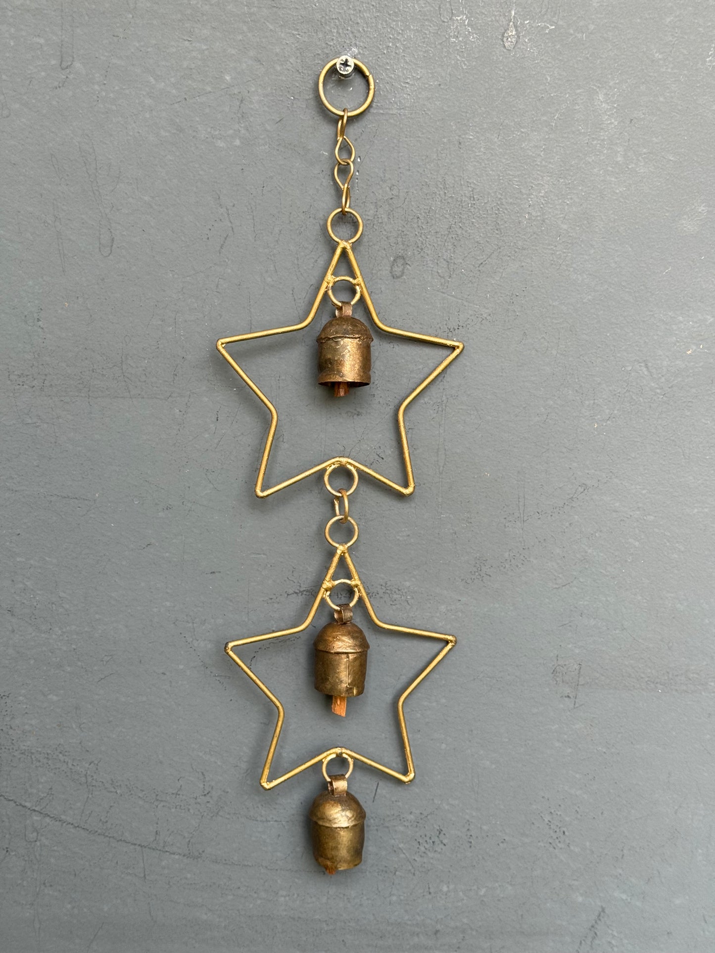 2 stars handcrafted copper bell hanging with 3 bells