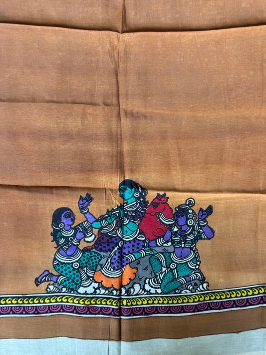 Silk Pen Kalamkari handpainted unstitched blouse piece with border - multiple designs available