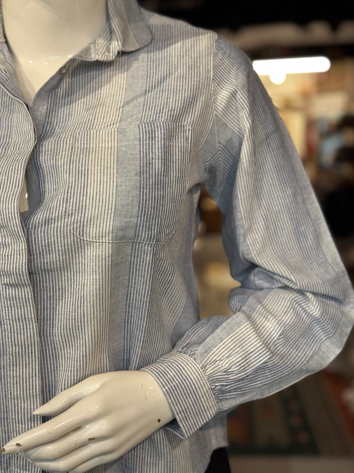 White n blue stripes cotton shirt for women