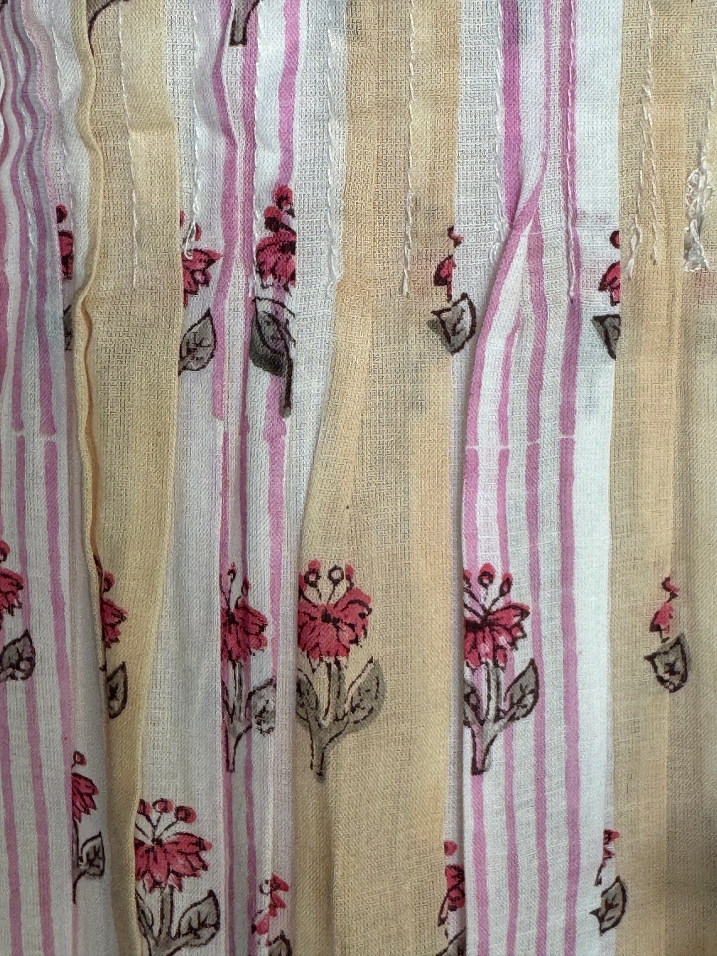 White stripes and flowers hand block printed cotton coord set - pintucks yoke