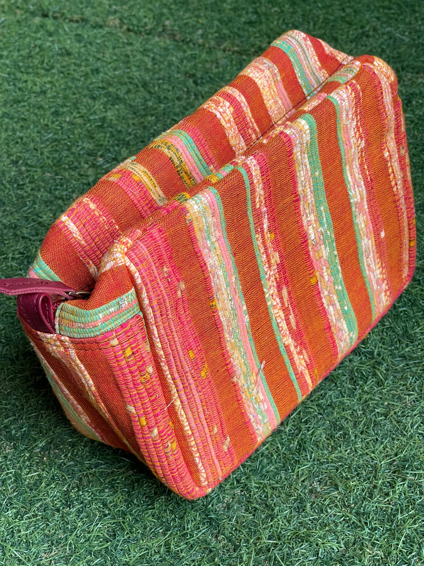 Khesh handwoven toiletries / travel pouch with leak proof plastic lining and zipper closure