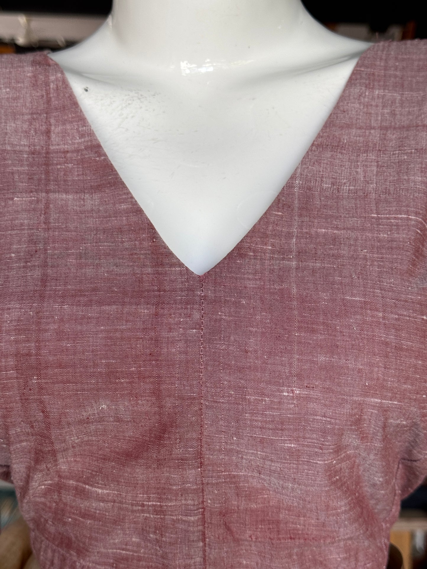 Onion pink sleeveless back open handwoven cotton blouse