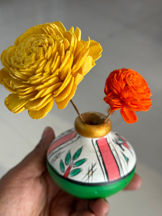 Wooden hand painted miniature pots - tooth pick holder / mini vase