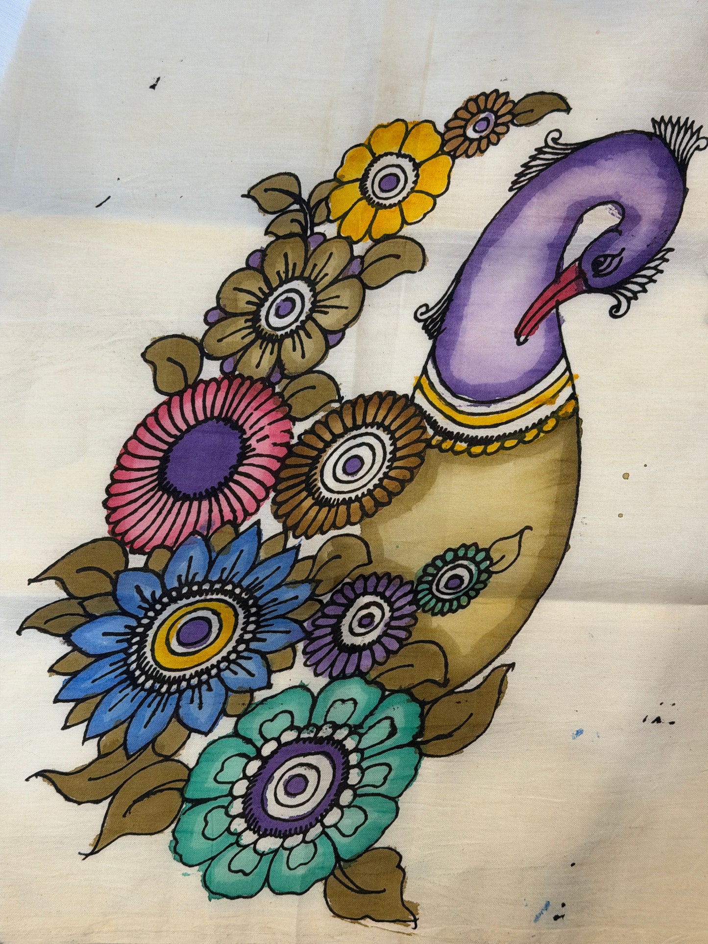 Peacock- Silk pen Kalamkari hand painted patch