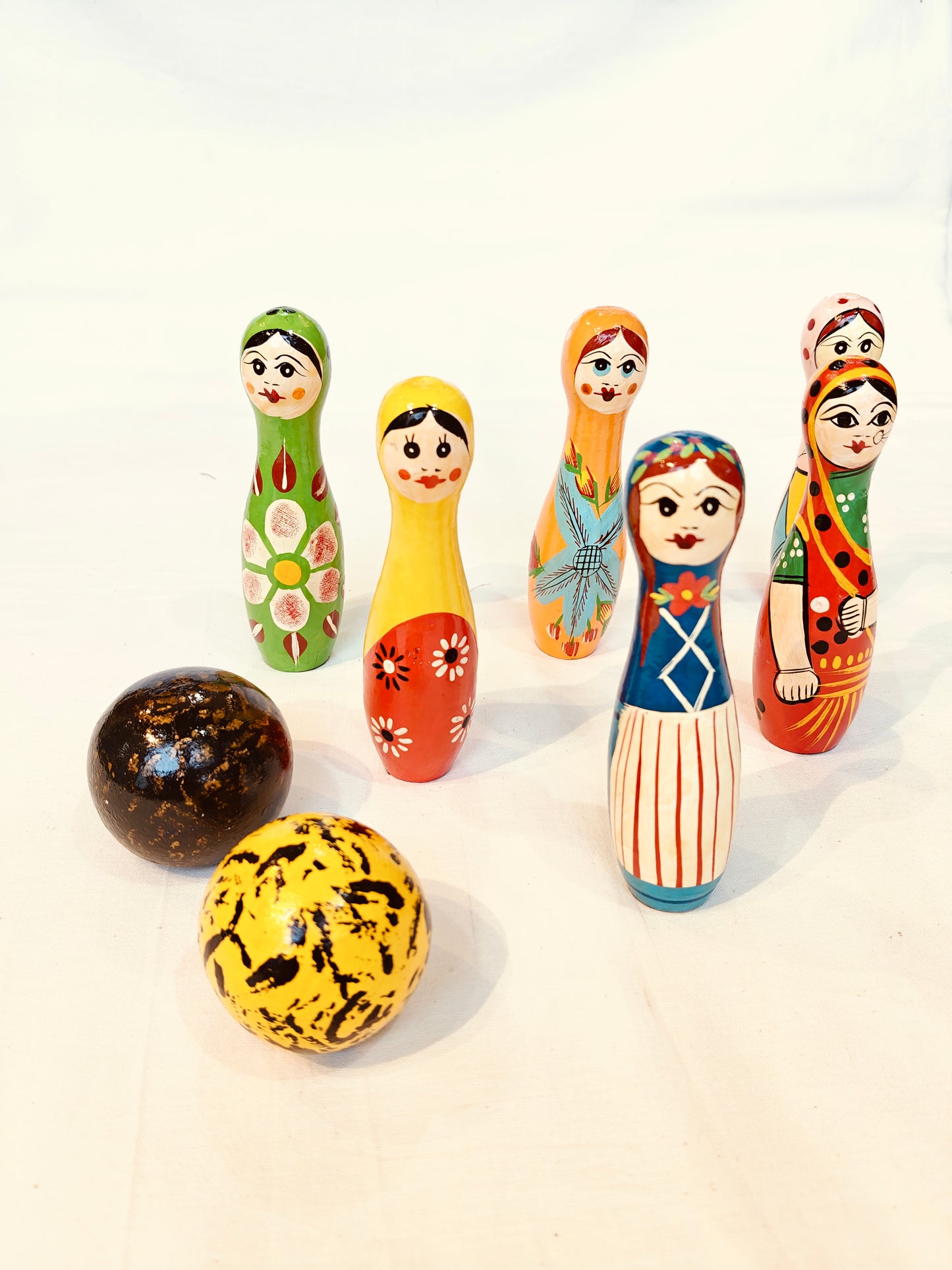 Bowling game set - wooden Hand Painted handmade game for small children