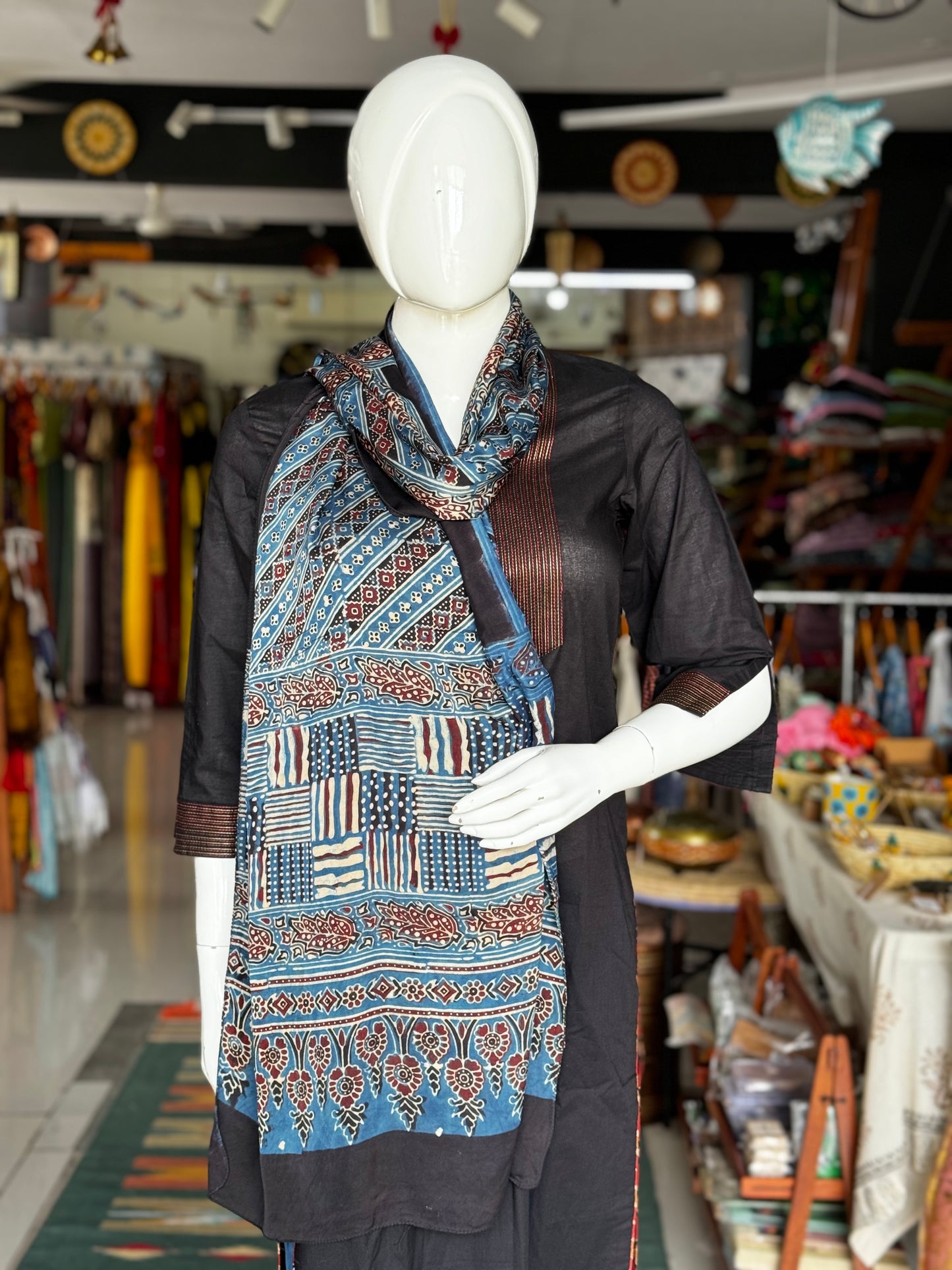 Ajrakh hand block printed soft modal stole