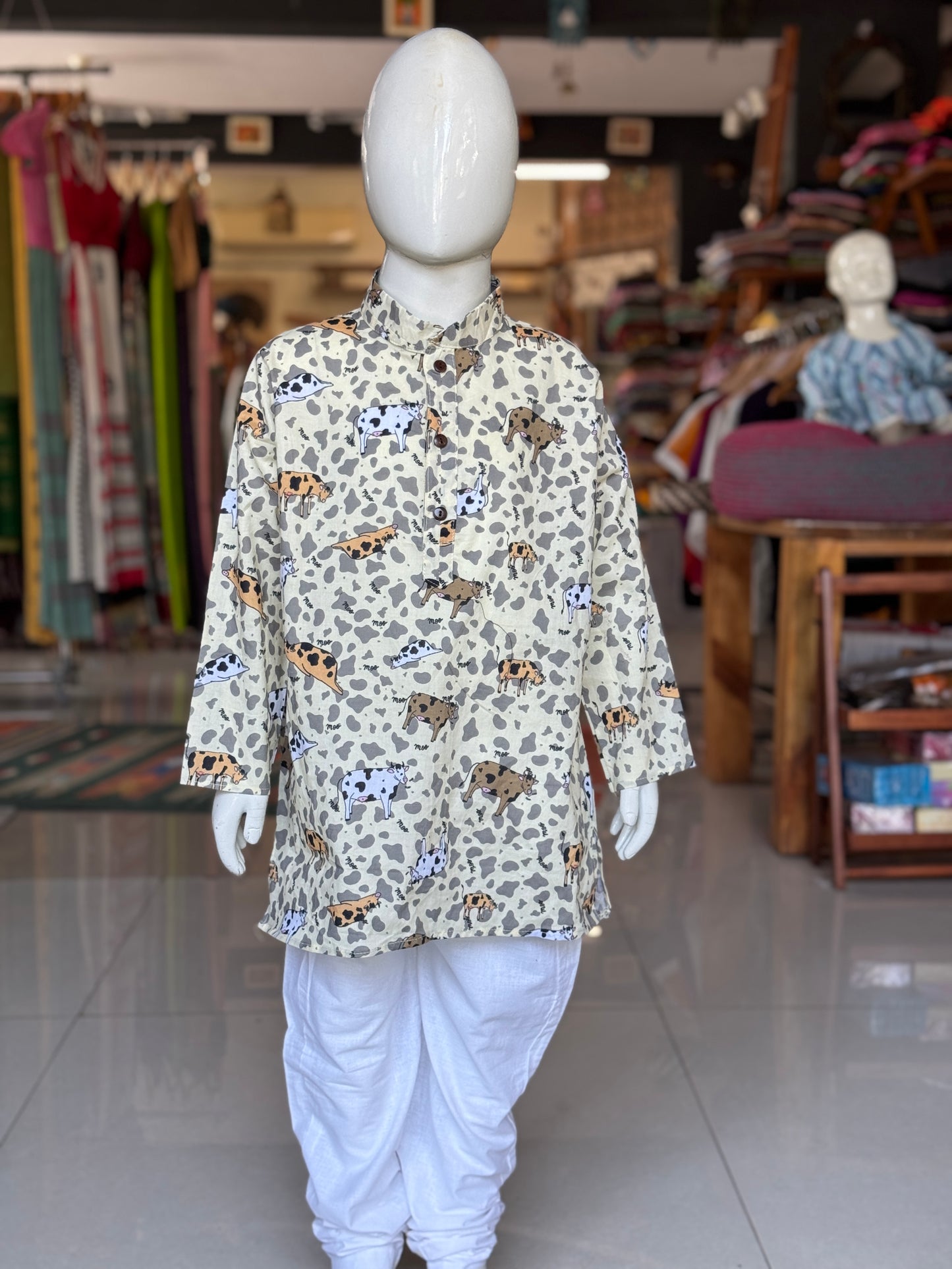 Cow / moo print soft cotton long kurta for boys