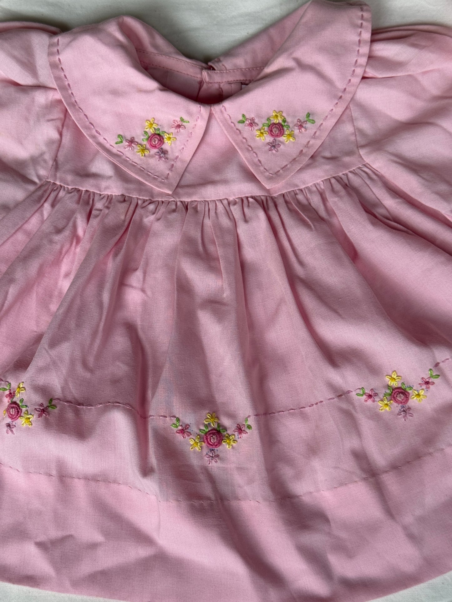 Light pink hand embroidered soft cotton frock for little girls