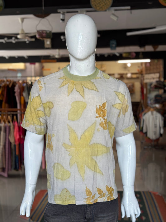 Grey leaf eco printed cotton tshirt - unisex